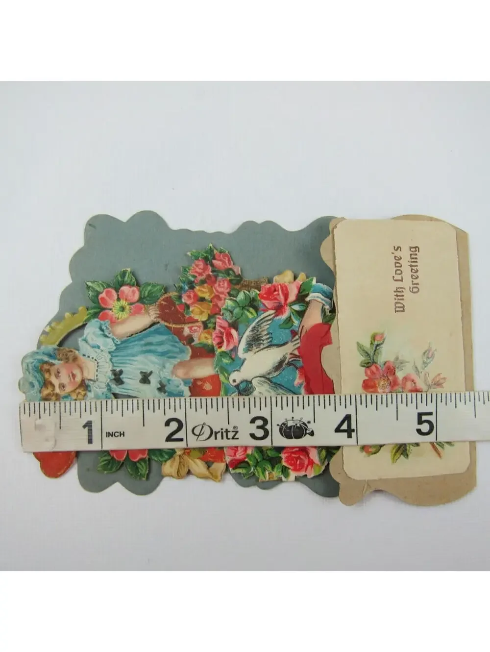 Vintage Valentine Honeycomb 3D Pop Up Die Cut Blonde Girl Blue Dress Dove Flower